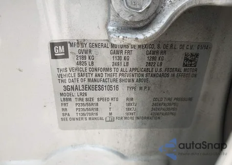 2014 Chevrolet Captiva Sport Lt z USA, uszkodzony, nr VIN 3GNAL3EK6ES610516